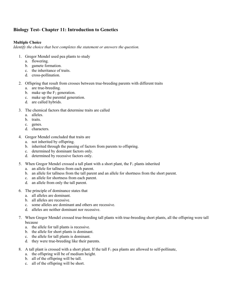 Biology Test Chapter 11 Introduction To Geics