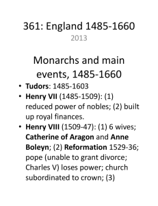 Monarchs and main events, 1485-1660