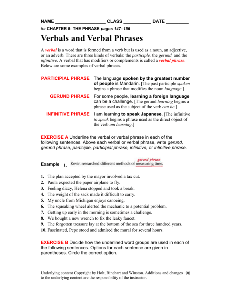 Verbals And Verbal Phrases