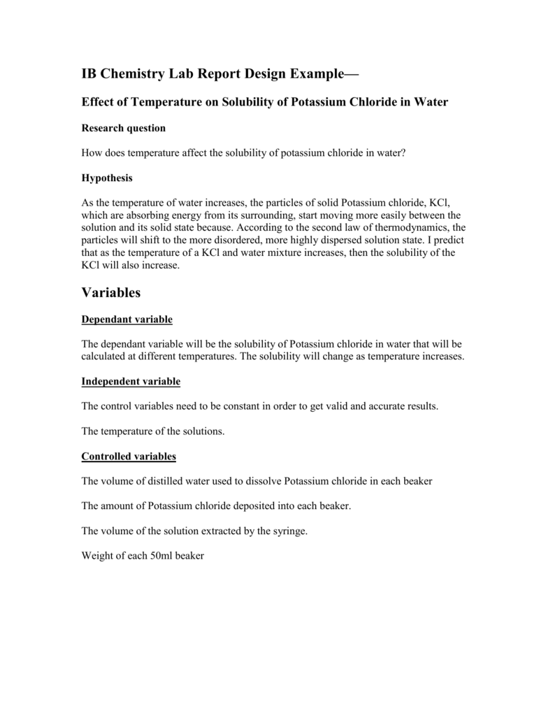 IB Chemistry Lab Report Design Example— Inside Lab Report Template Chemistry