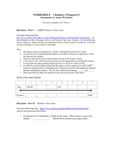 Chemistry Webquest #1: Introduction to Atoms Worksheet