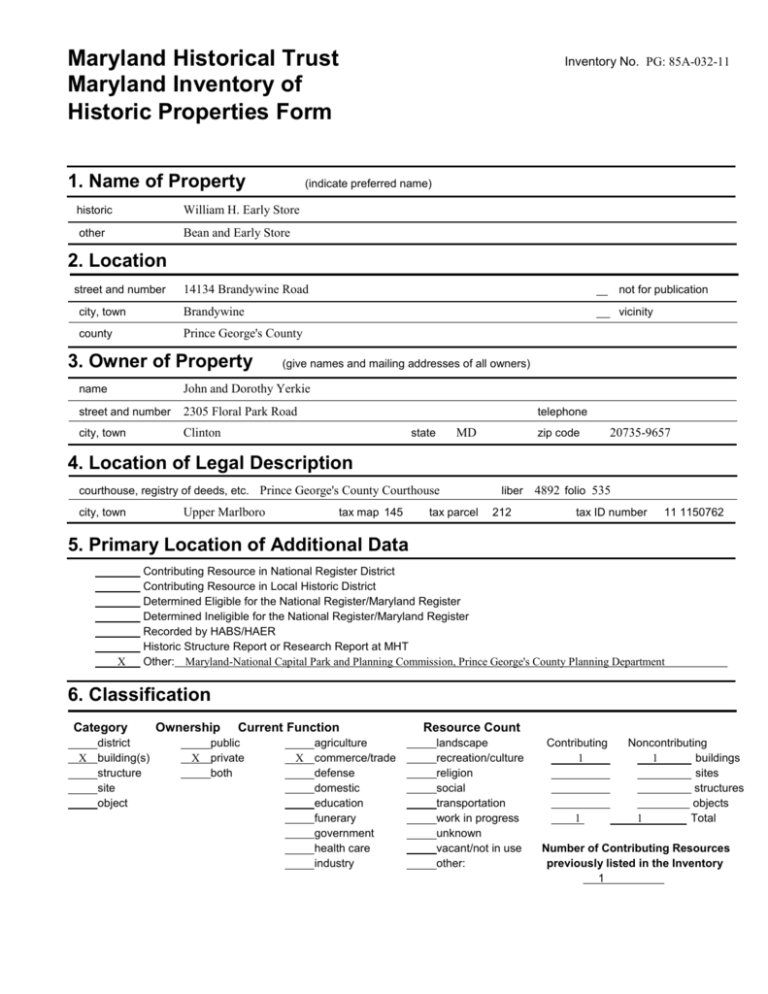 Historic Properties Form