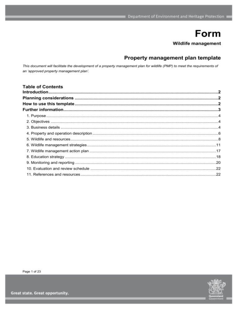Form Property management plan template