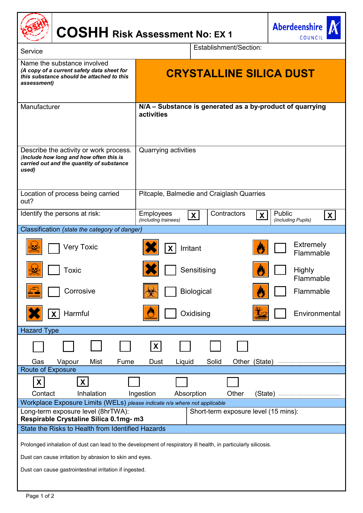 COSHH Templates