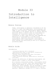 Module 33 Introduction to Intelligence Module Preview Today