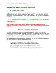 Focus of the lesson: revising sentences and word choices