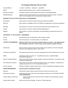 Psychological Disorders Review Sheet