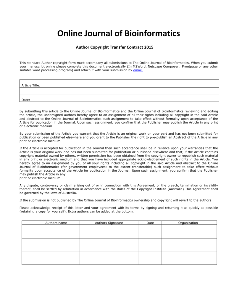 Copyright Transfer Agreement With copyright assignment agreement template