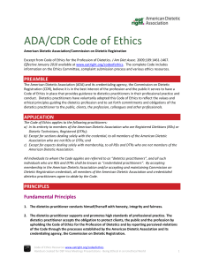 ADA/CDR Code of Ethics American Dietetic Association