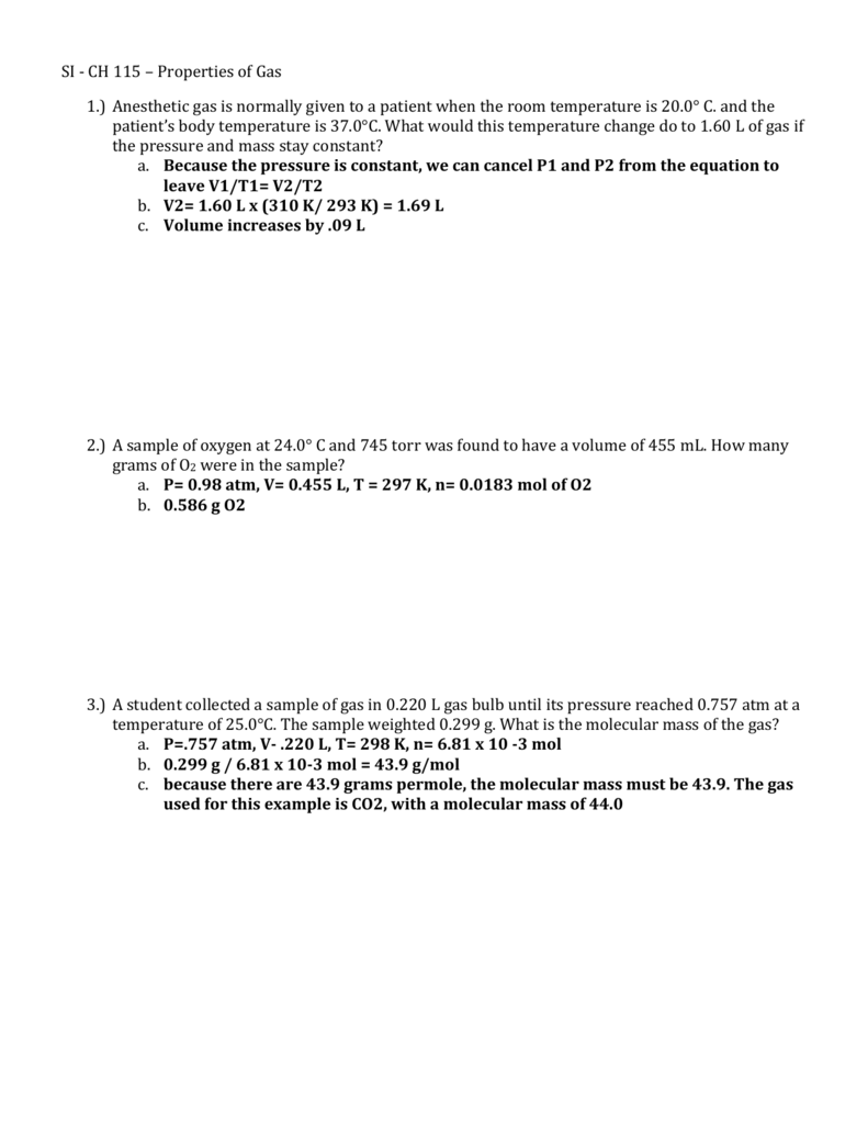 Gen Chem 115 Ch 10 Properties Of Gas Ws Answers