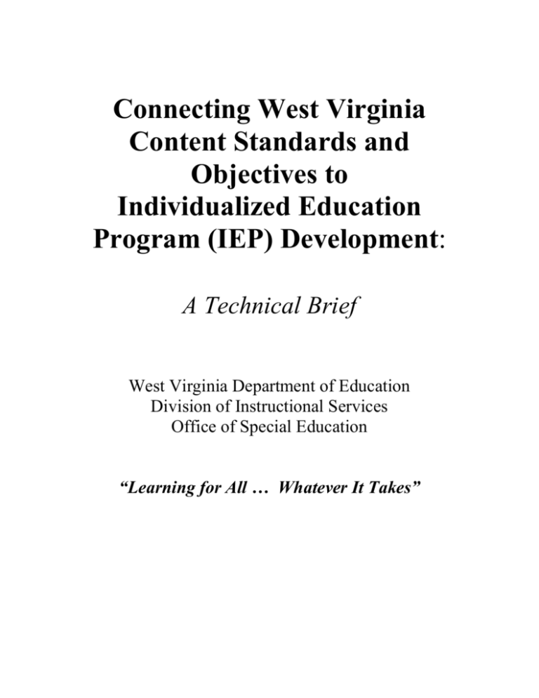 Connecting West Virginia Content Standards and Objectives to