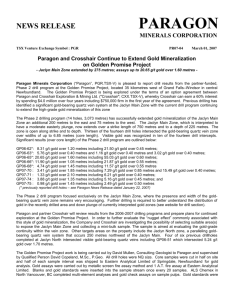 Paragon and Crosshair Continue to Extend Gold Mineralization