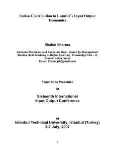 Indian Contribution to Leontief`s Input Output Economics