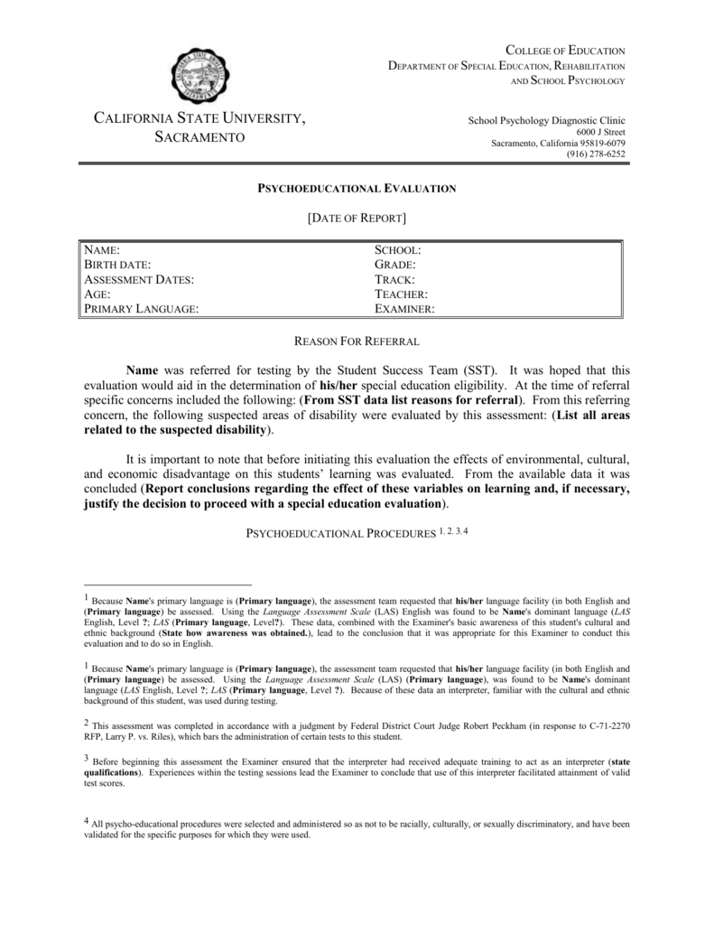 ADHD Report Template Regarding Psychoeducational Report Template