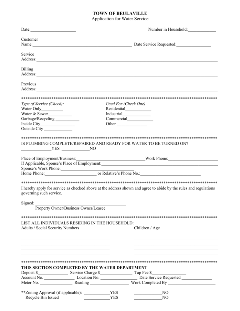 Application for Water Service