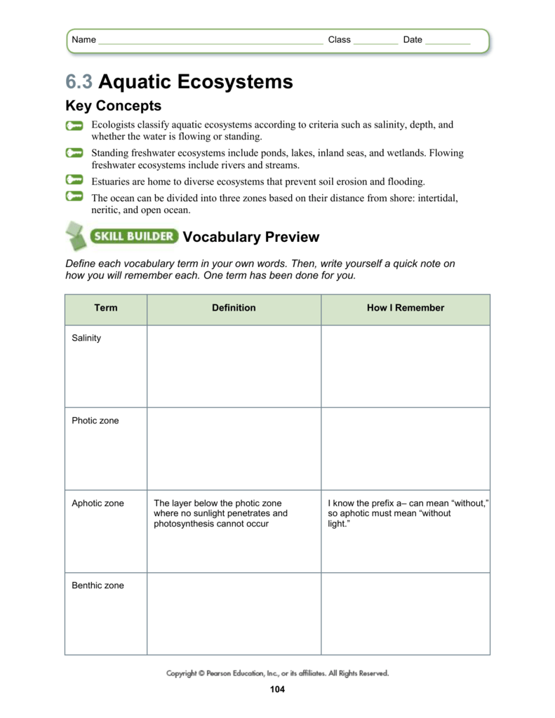 4.5 Aquatic Ecosystems Worksheet Answer Key