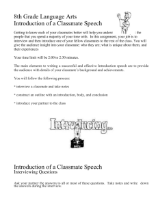 8th Grade Language Arts Introduction of a Classmate Speech