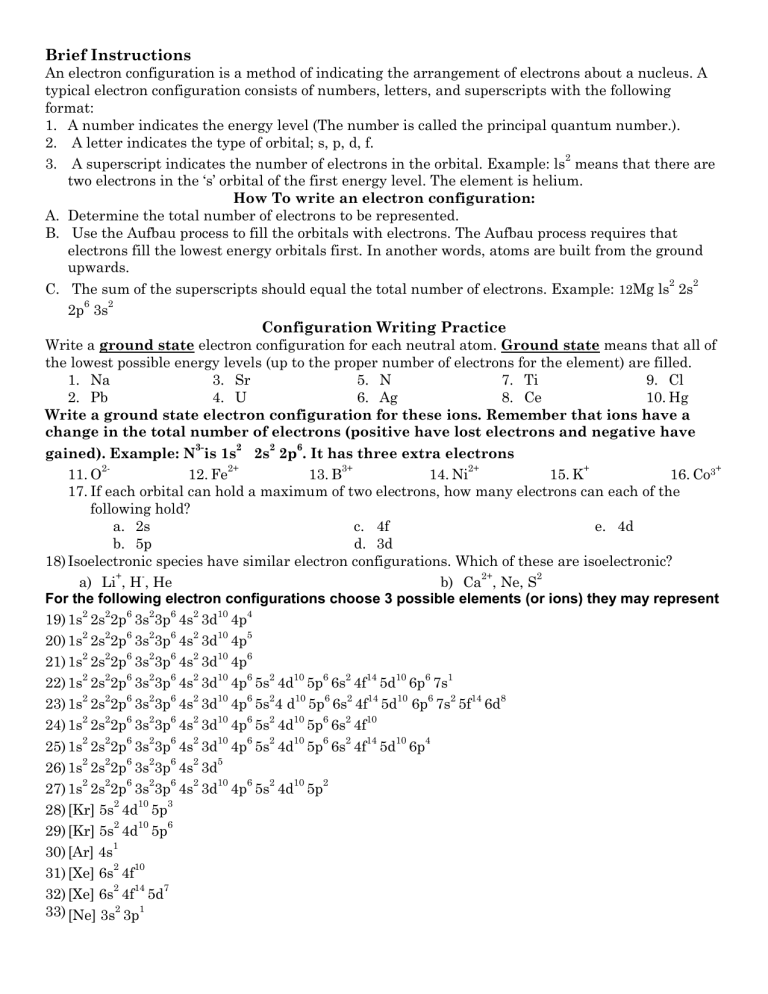 Electron Configuration Practice Worksheet