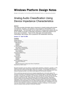 Analog Audio Classification Using Device Impedance