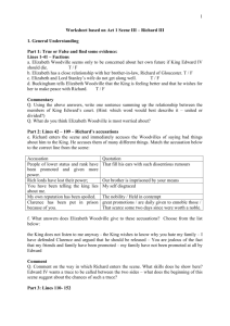 Worksheet based on Act 1 Scene III – Richard III