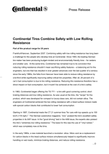 Continental Tires Combine Safety with Low Rolling Resistance