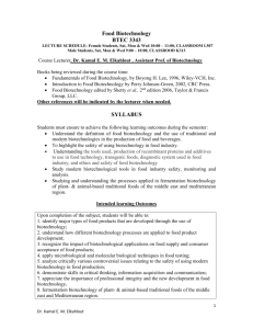 Food Biotechnology BTEC 3343 LECTURE SCHEDULE: Female