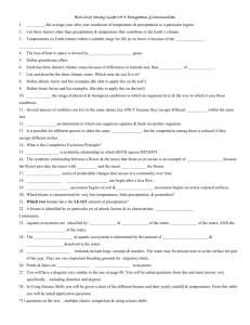 BIOLOGY Study Guide CH 4 Ecosystems & Communities