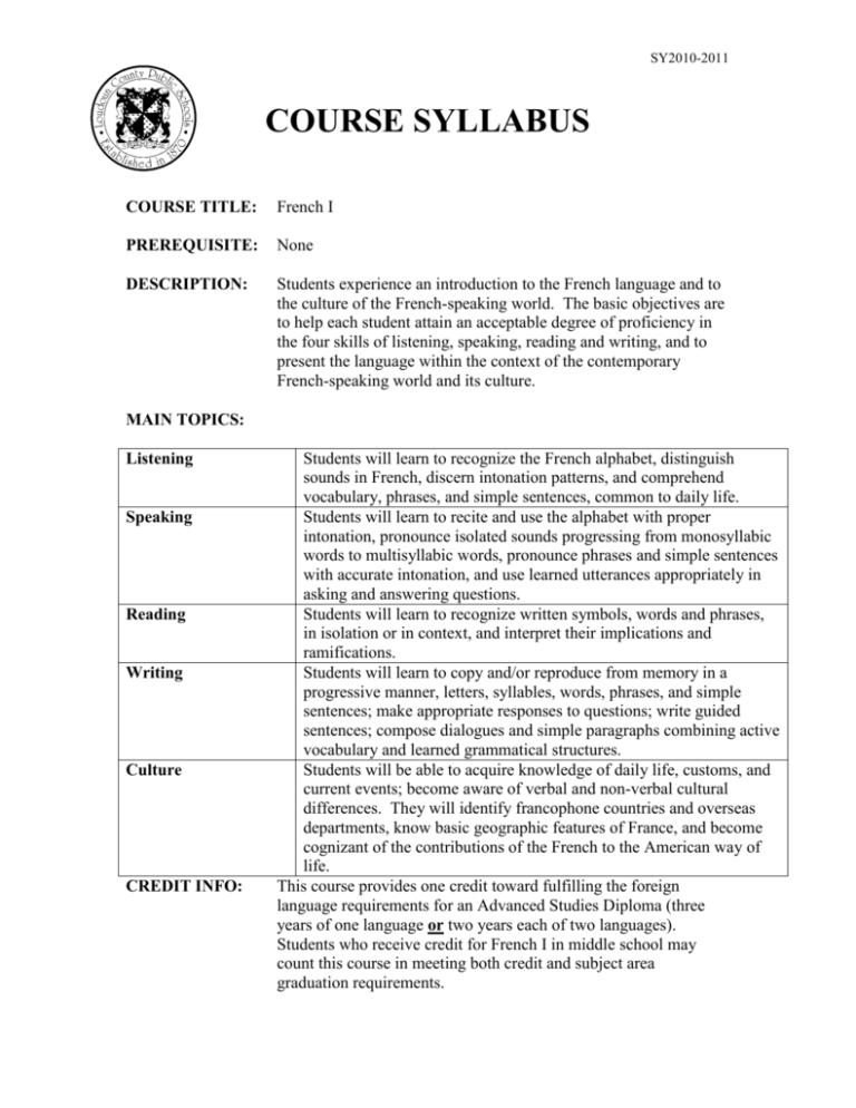 COURSE SYLLABUS