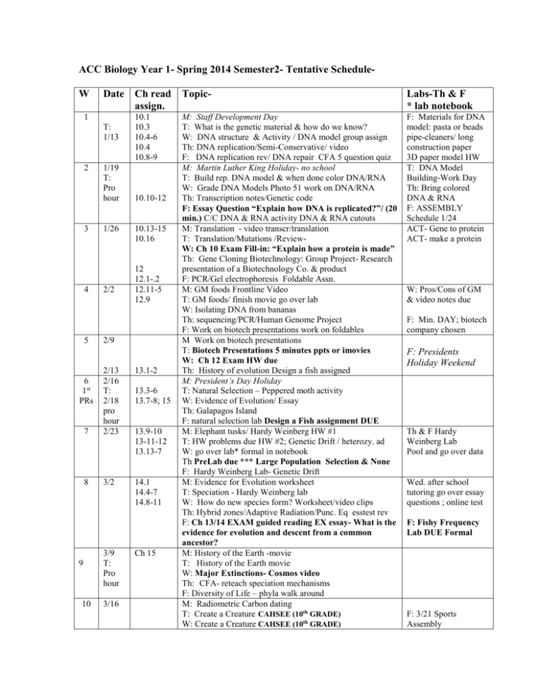 Spring Schedule 2015 Tentative