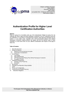 Authentication Profile for Higher Level Certification
