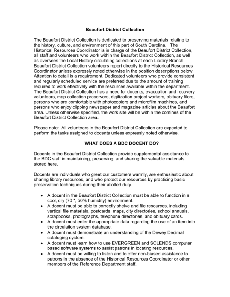 Read The BDC Docent Job Descriptions