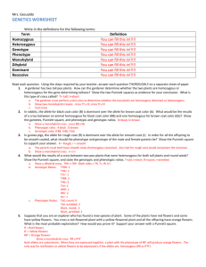 Mrs. Gesualdo Genetics Worksheet Write in the definitions for the