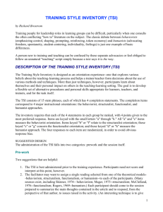 description of the training style inventory (tsi)