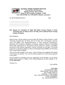 8 Weeks Training Program On Solar Technology Conducted by NPTI