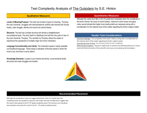 Text Complexity Analysis of The Outsiders by S.E. Hinton Levels of