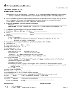 Trauma Service ICU Admission Orders - 16298