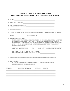 APPLICATION FOR ADMISSION TO PSYCHIATRIC