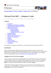 Microsoft Word 2003 - A Beginners` Guide