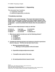 Homework - The Language of Presentations - signposting