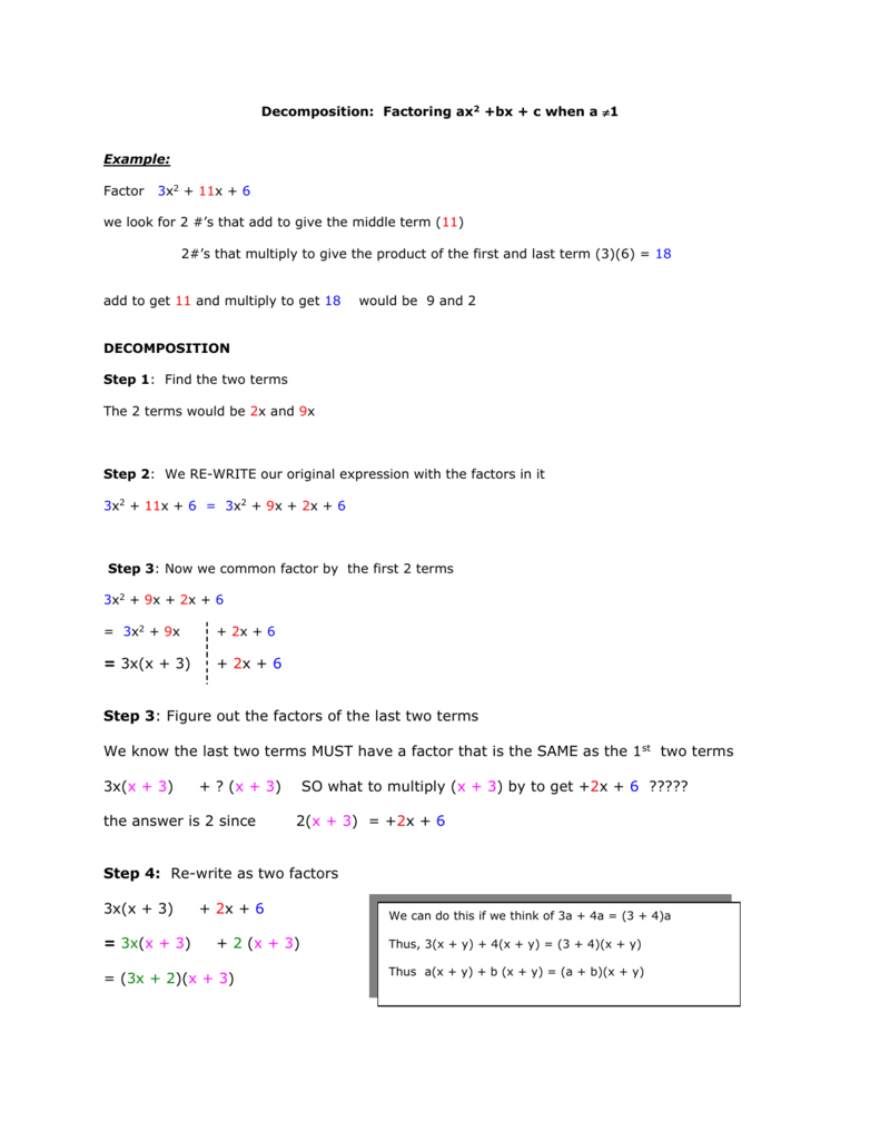 Factoring Ax2 Bx C Worksheet