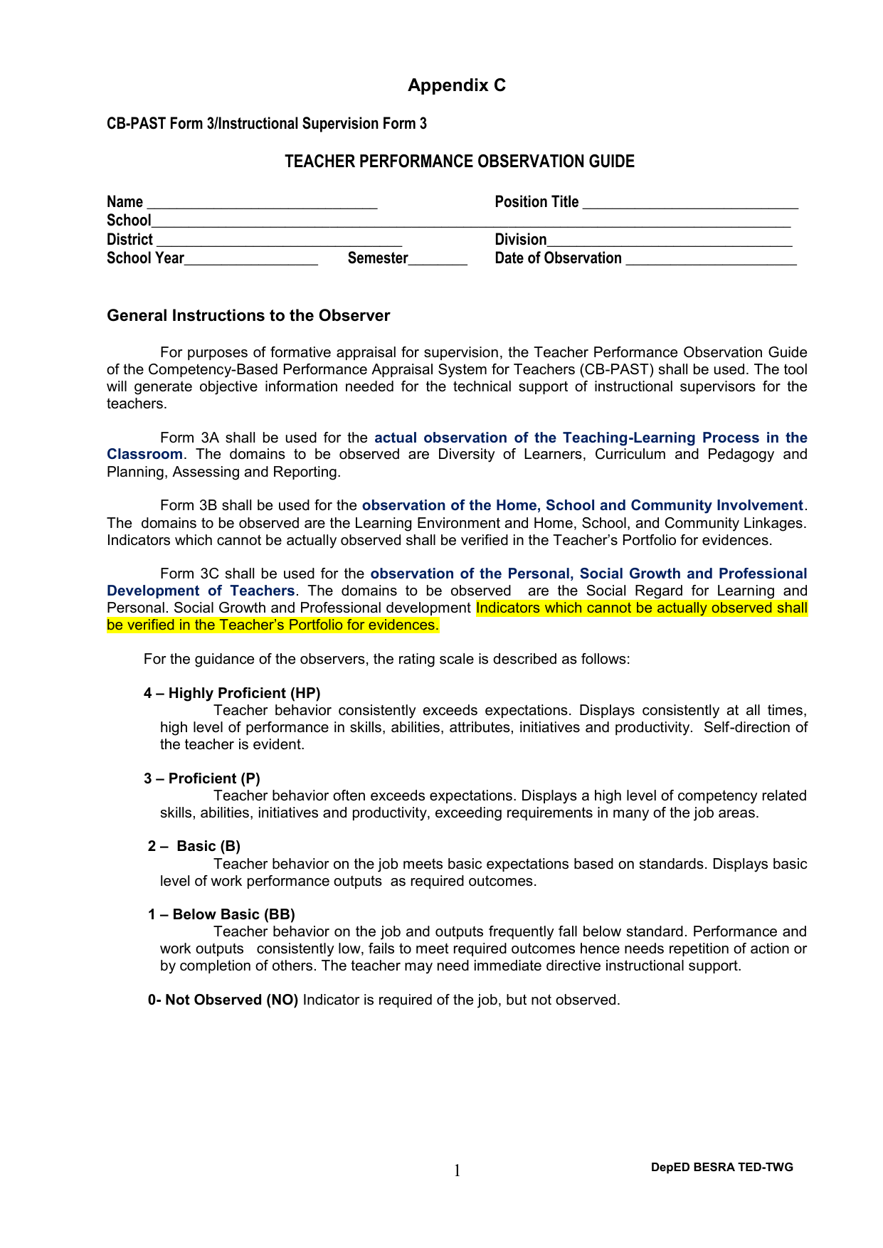 CB PAST Form 3 Teacher Observation Guide