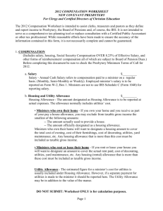 2009 COMPENSATION WORKSHEET - Presbytery of New Covenant