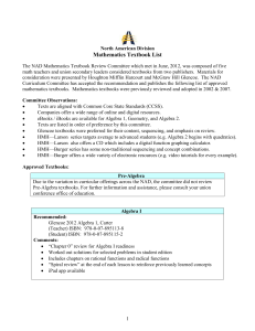 NAD Math Textbook Selection Committee – preliminary report