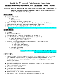 Unit 2: Earth`s Layers & Plate Tectonics Study Guide Test Date