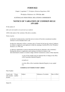 Form R22 - Australian Industrial Relations Commission