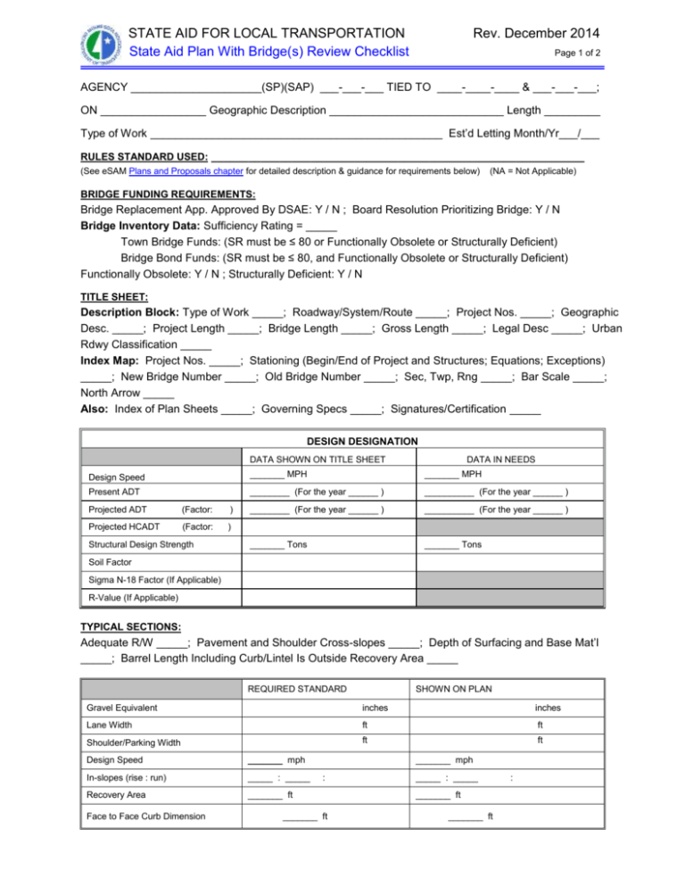 State Aid Plans with Bridge(s) Review Checklist