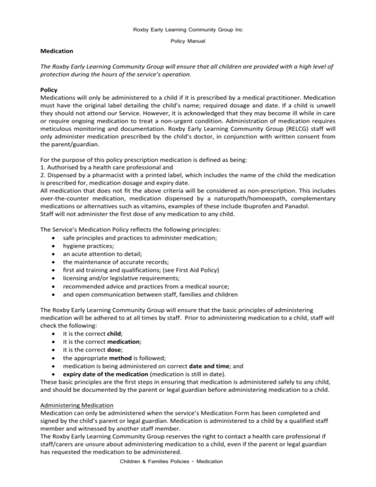 Medication Roxby Early Learning Community Group