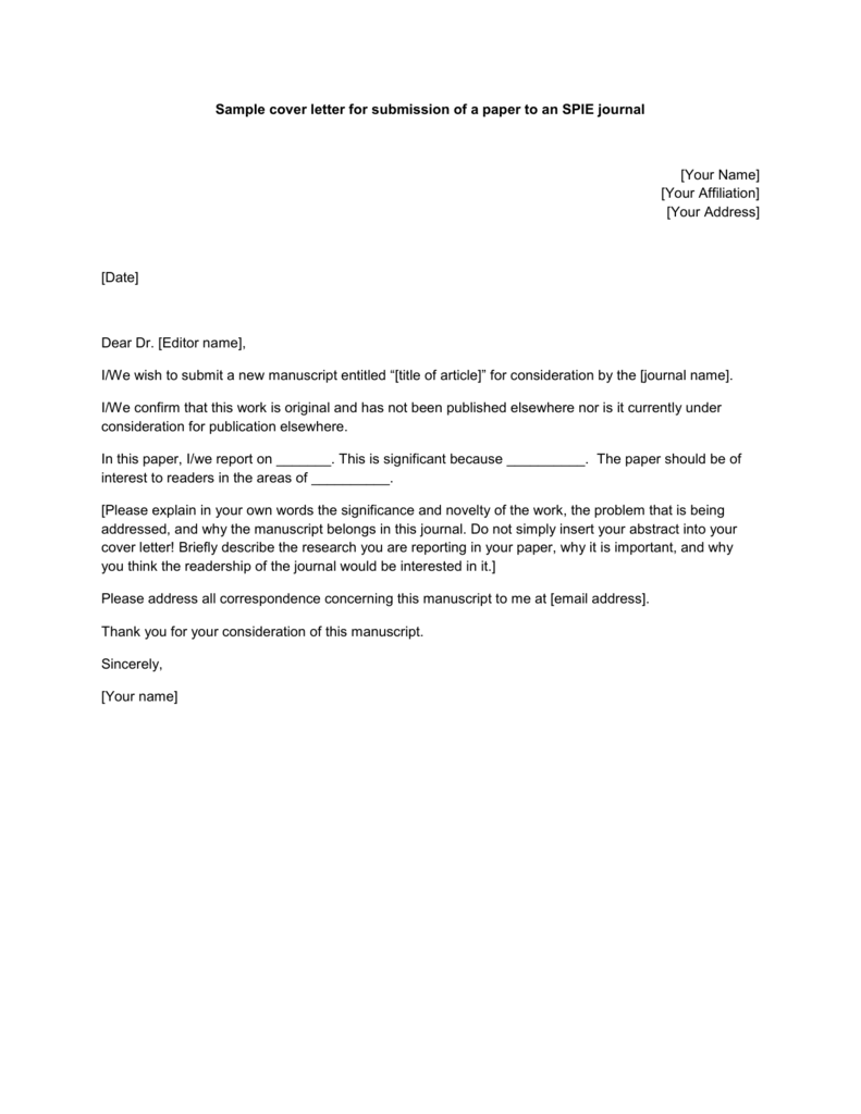 Sample Cover Letter For Manuscript Submission Journal Cover Letter