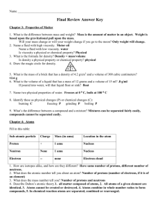 Final Exam Review: Chemistry