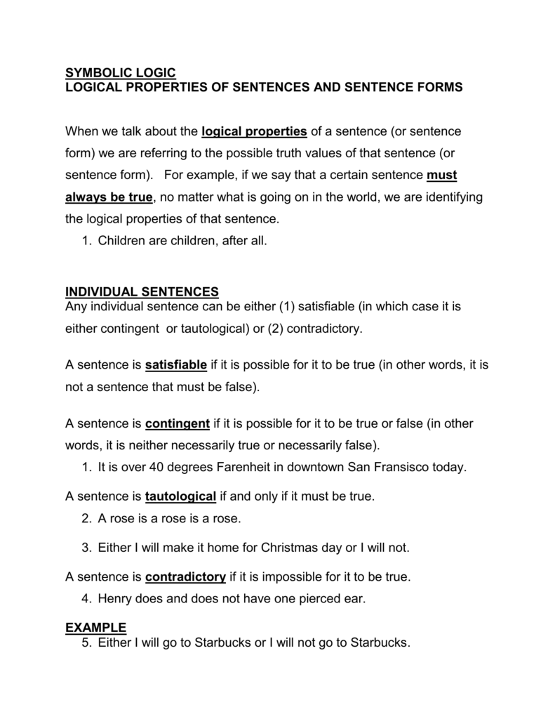 Logical Properties Of Sentences And Sentence Forms